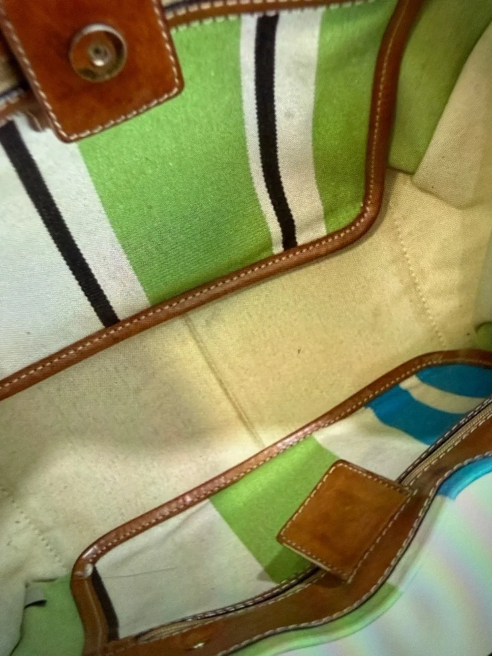Kate Spade New York Green Canvas Tote Bag Cabana Stripe Vintage